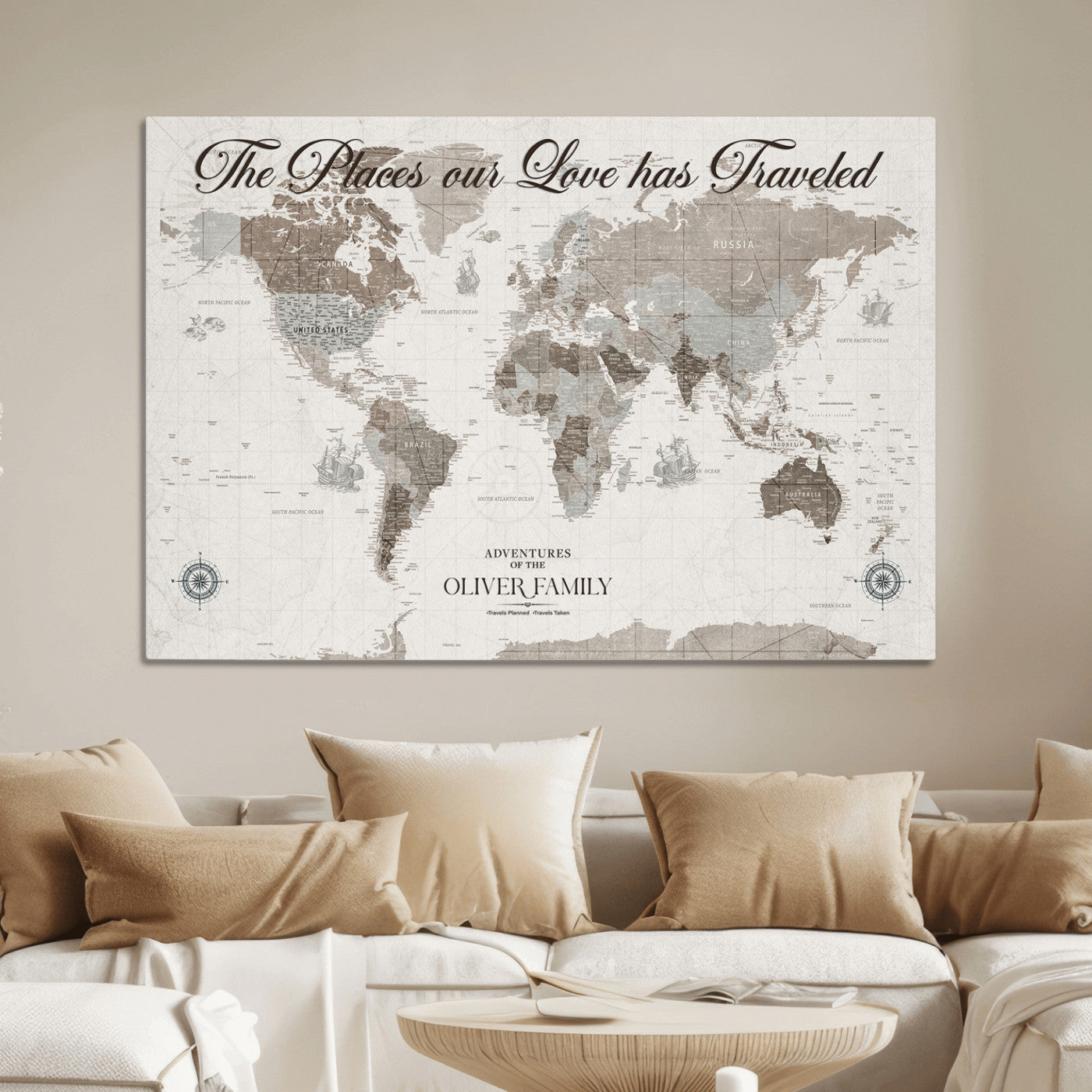 88245481-MGV-CV-36X24-Custom Push Pin World Map Wall Canvas Print – Personalized Travel Tracker with Pins – Framed Large Multi-Size Canvas for Home Office Decor