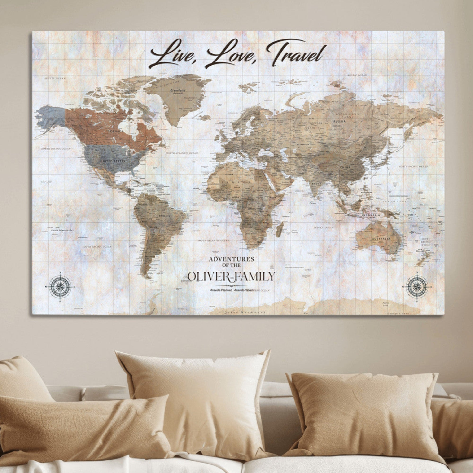-Personalized Push Pin World Map Canvas – Custom Framed Travel Tracker Wall Art, Large Adventure Map with Pins for Home, Office