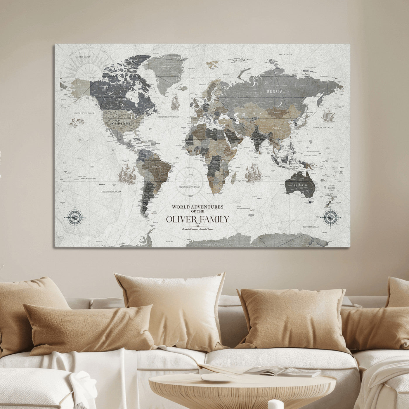 24596128-MGV-CV-36X24-Custom Push Pin World Map Wall Canvas Print – Personalized Travel Tracker with Pins – Framed Large Multi-Size Canvas for Home Office Decor