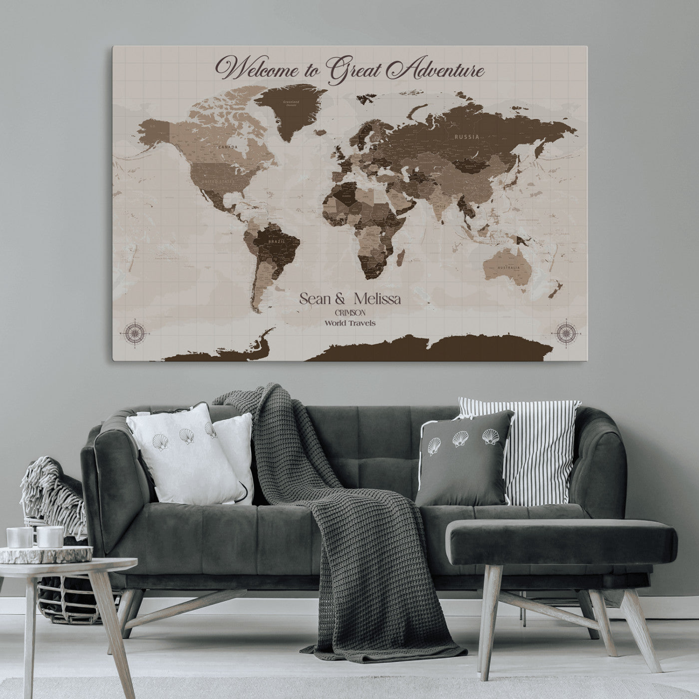 49871705-MGV-CV-36X24-Custom Push Pin World Map Wall Canvas Print – Personalized Travel Tracker with Pins – Framed Large Multi-Size Canvas for Home Office Decor