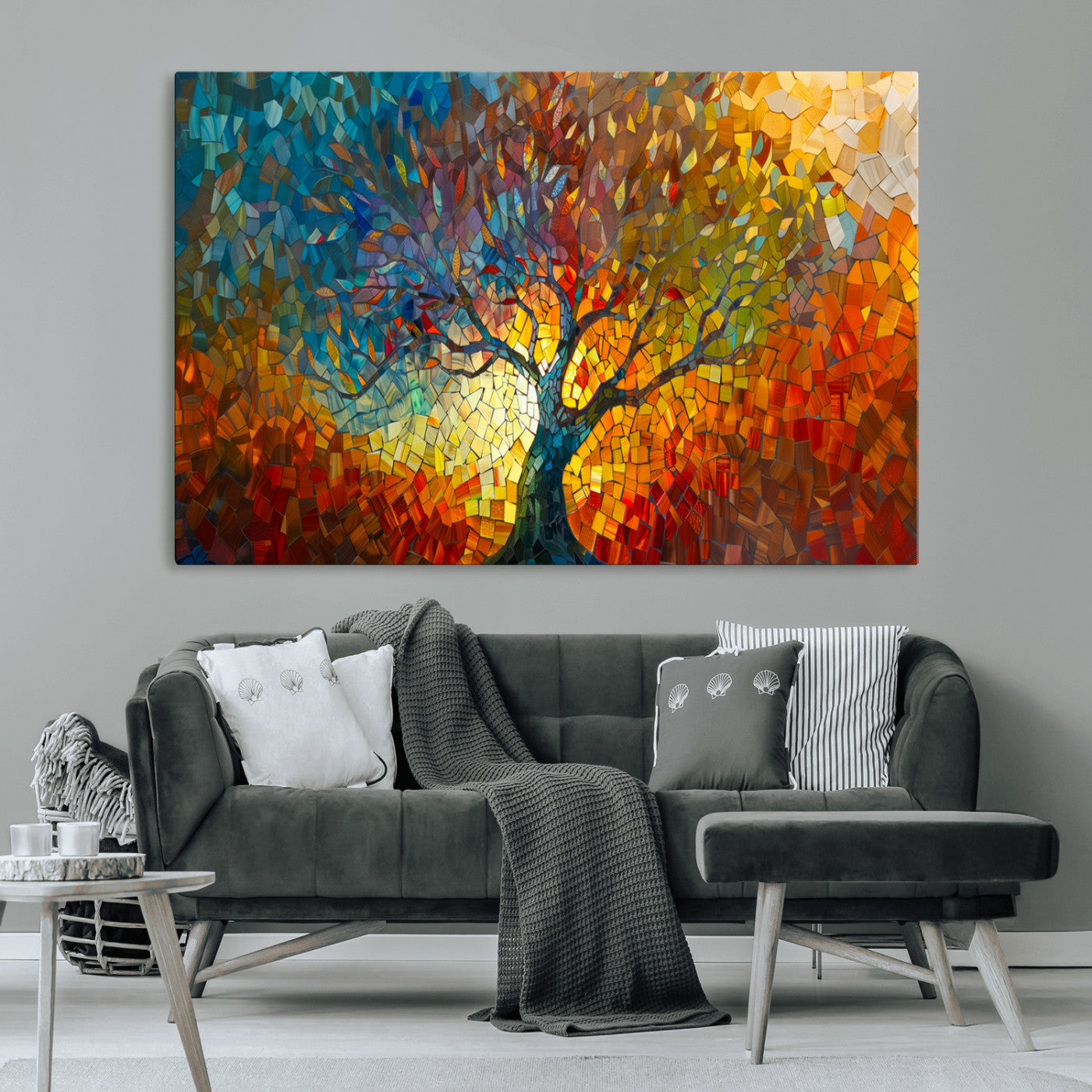 MGV-CV-36X24 - Mosaic Tree Canvas Wall Art – Vibrant Abstract Nature Design, Colorful Decor for Living Room, Bedroom, or Creative Spaces