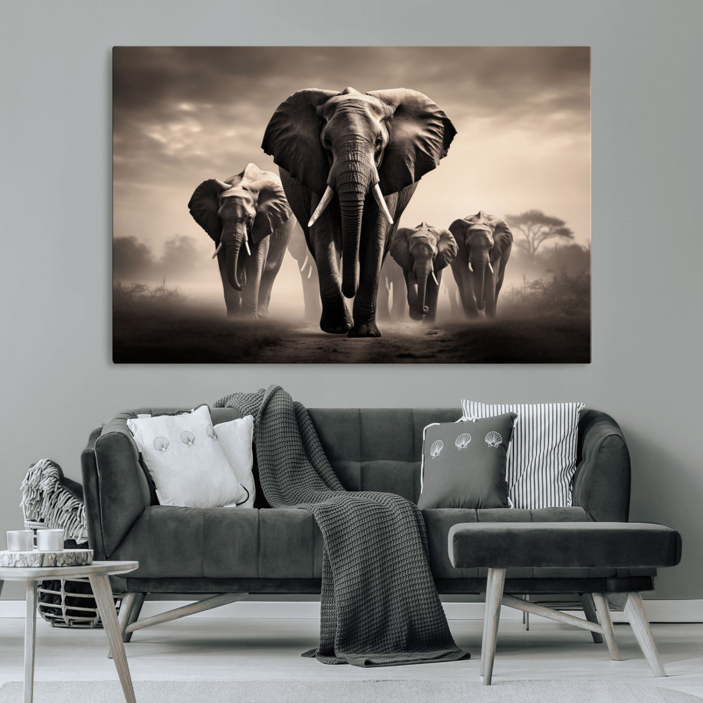 48598F10-MGV-CV-36X24-Elephant Family Wall Art Canvas Print, Framed Elephant Wall Art Home Decor