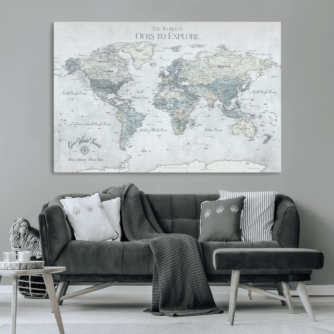 Custom Push Pin World Map Wall Canvas Print – Personalized Travel Tracker with Pins – Framed Custom Quotie Canvas for Home Office Decor
