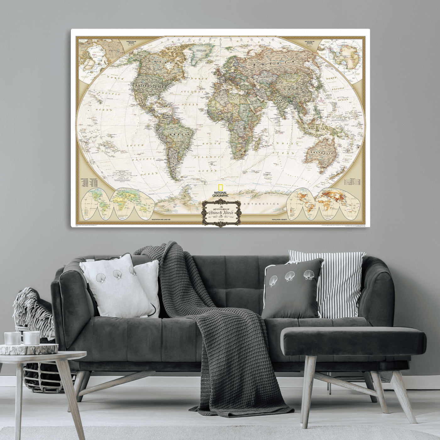 62071694-MGV-CV-36X24-Custom Push Pin World Map Wall Art Canvas Print – Personalized National Geopraphic Map for Travel