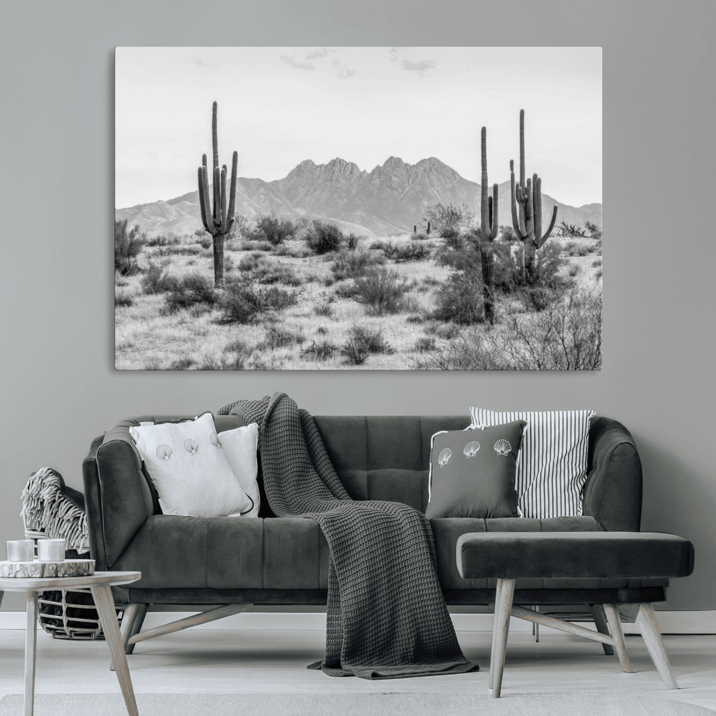 97436PHN-MGV-CV-36X24-Black White Arizona Desert Canvas Wall Art Cactus Farmhouse Wall Art