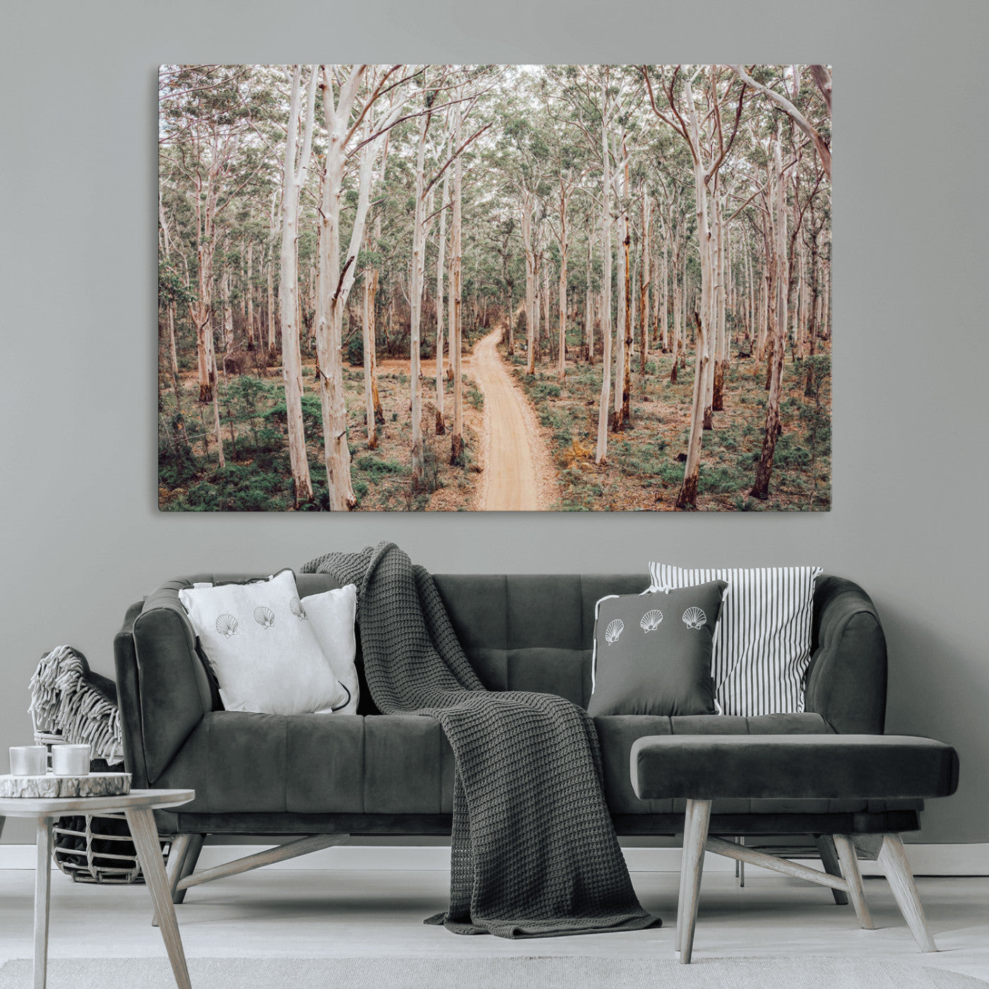24760563-MGV-CV-36X24-Forest Dirt Road Canvas Wall Art Print, Scenic Woodland Pathway, Tall Trees Nature Canvas for Living Room or Office 1 Panel Wrapped Canvas