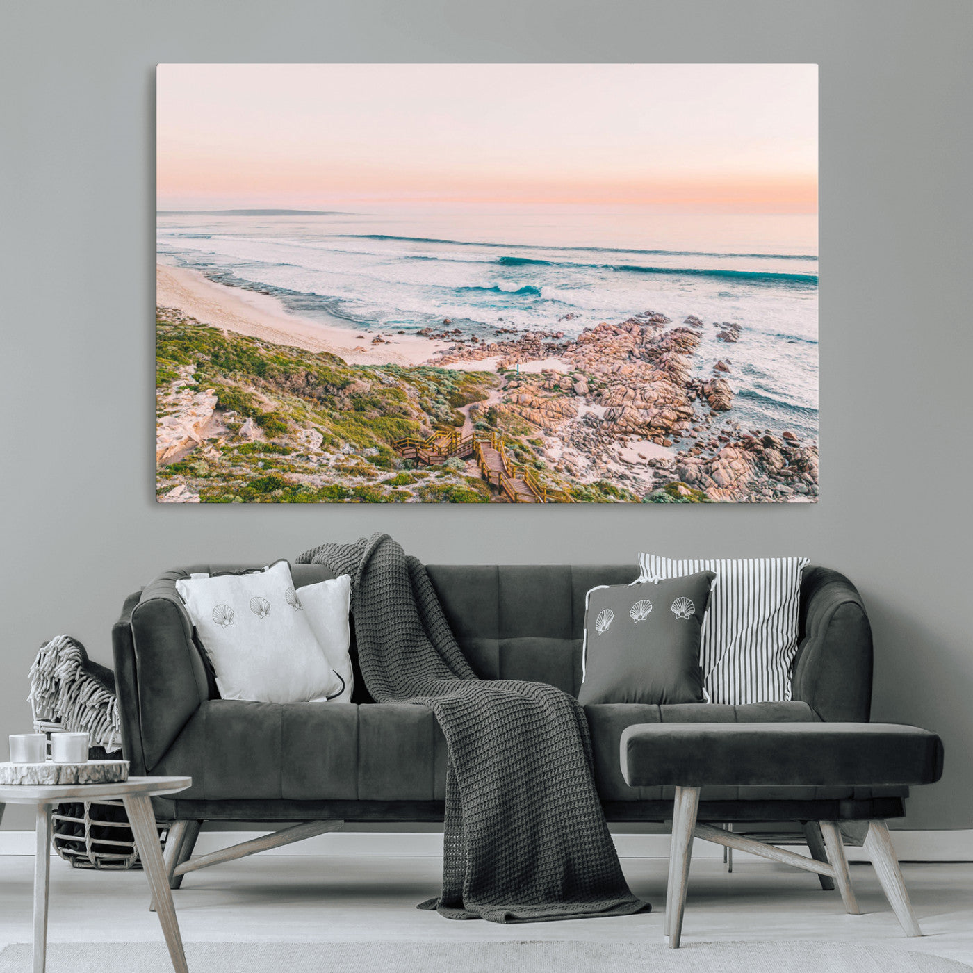 27332135-MGV-CV-36X24-Coastal Cliffside Canvas Wall Art Print, Ocean Shore Landscape Decor, Large Scenic Beach Canvas for Living Room or Office 1 Panel Wrapped Canvas