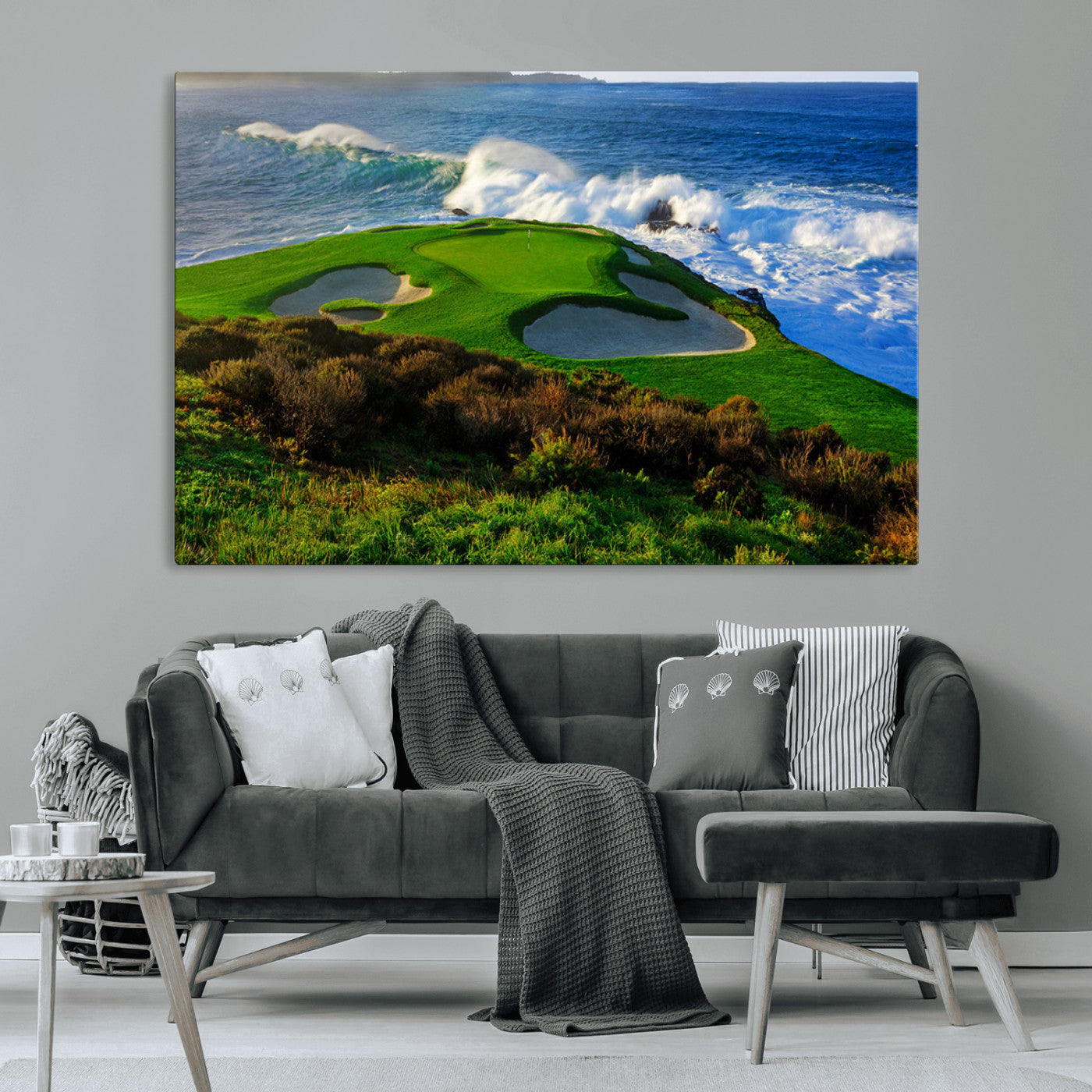MGV-CV-36X24 - Ocean Cliffside Golf Course Green Waves Surf Sand Bunker Scenic Coastal Landscape Nature Wall Art