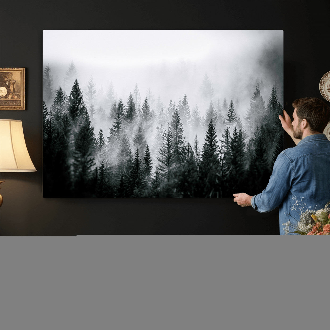 87750525-MGV-CV-36X24 - Foggy Forest Wall Art Canvas Print – Mountain Woodland Landscape Photography for Minimal Nature Home Decor