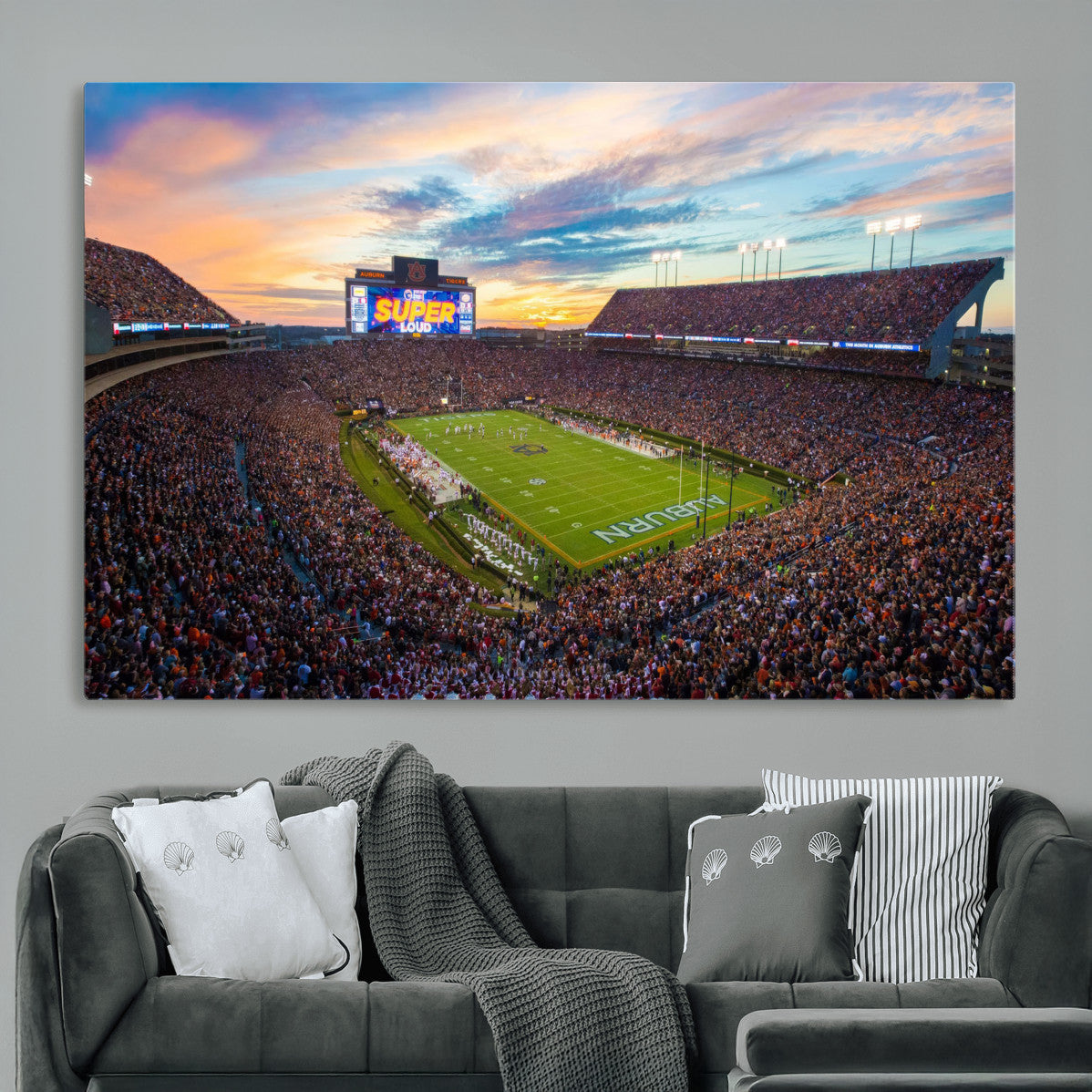 29755746-MGV-CV-36X24-Jordan-Hare Stadium Wall Art Canvas Print, Football Stadium Aerial View, College Sports Art for Man Cave or Game Room
