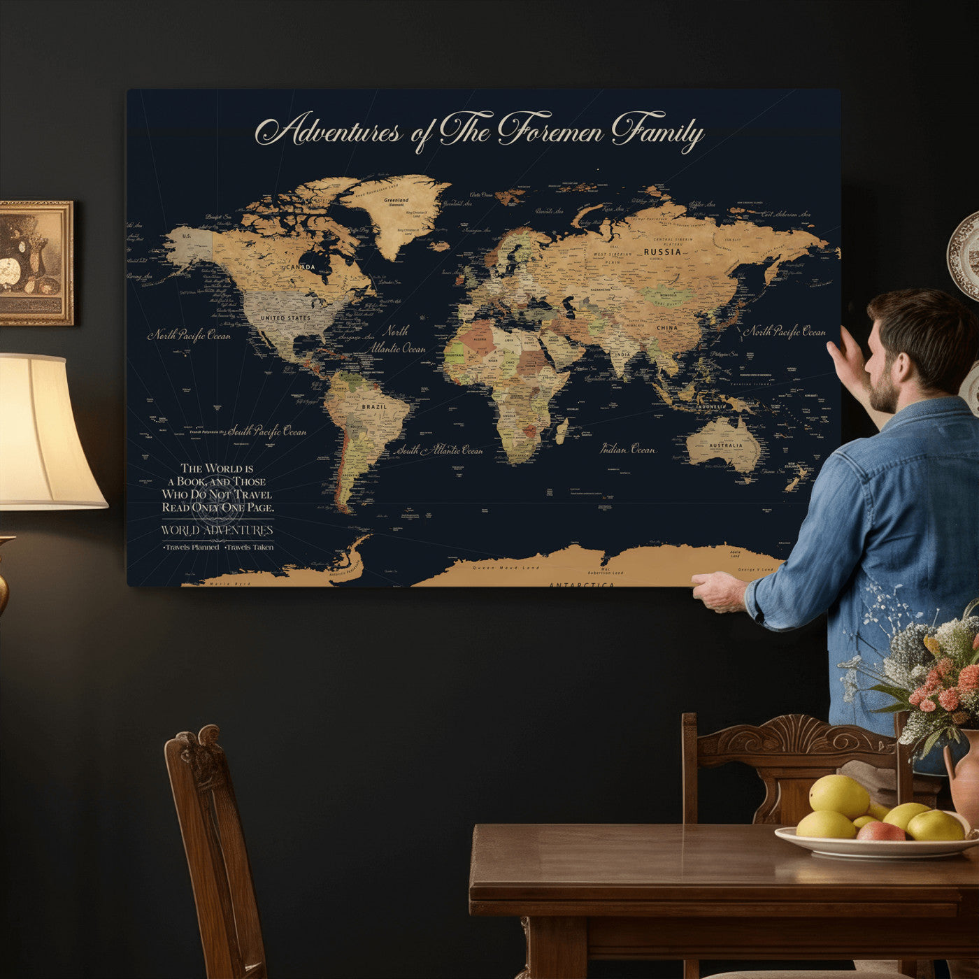 79740262-MGV-CV-36X24 - Personalized Push Pin World Map Wall Art Canvas Print with Pins – Customize  Travel Tracker Map for Home and Office Décor