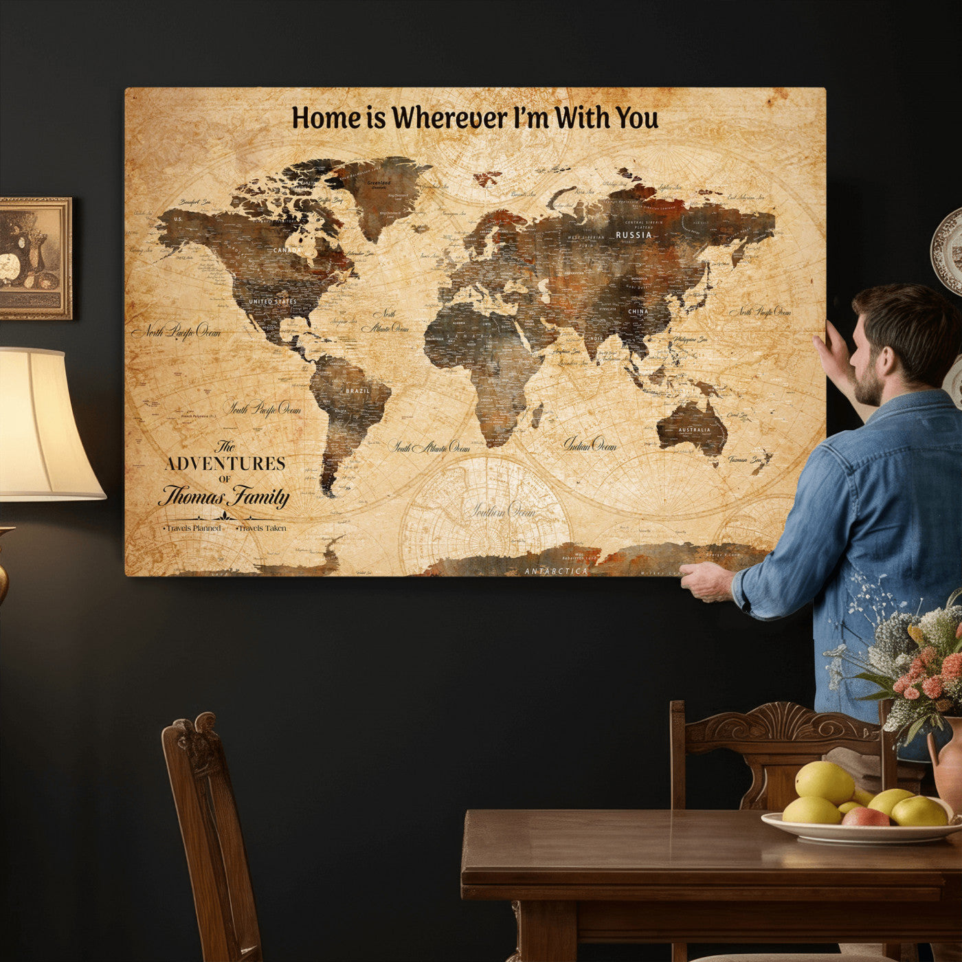61703173-MGV-CV-36X24 - Personalized Push Pin World Map Wall Art Canvas Print with Pins – Customize  Travel Tracker Map for Home and Office Décor
