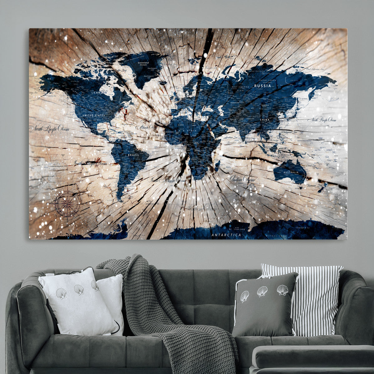 99001695-MGV-CV-36X24 - World Map Wall Art Canvas Print, Modern Decorative Framed Map Artwork Prints for Living Room, Office, Bedroom Wall Decor