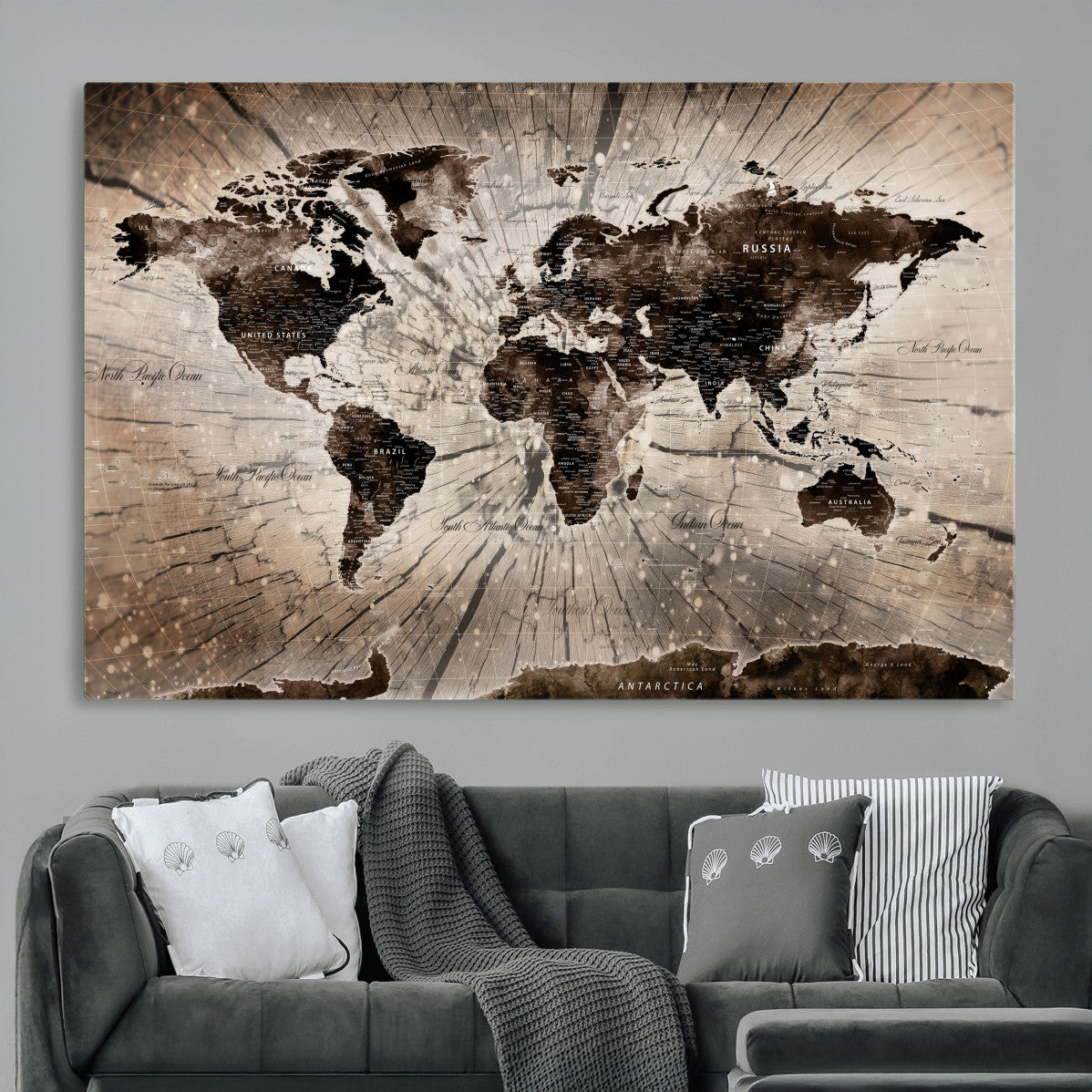 35326624-MGV-CV-36X24 - World Map Wall Art Canvas Print, Modern Decorative Framed Map Artwork Prints for Living Room, Office, Bedroom Wall Decor