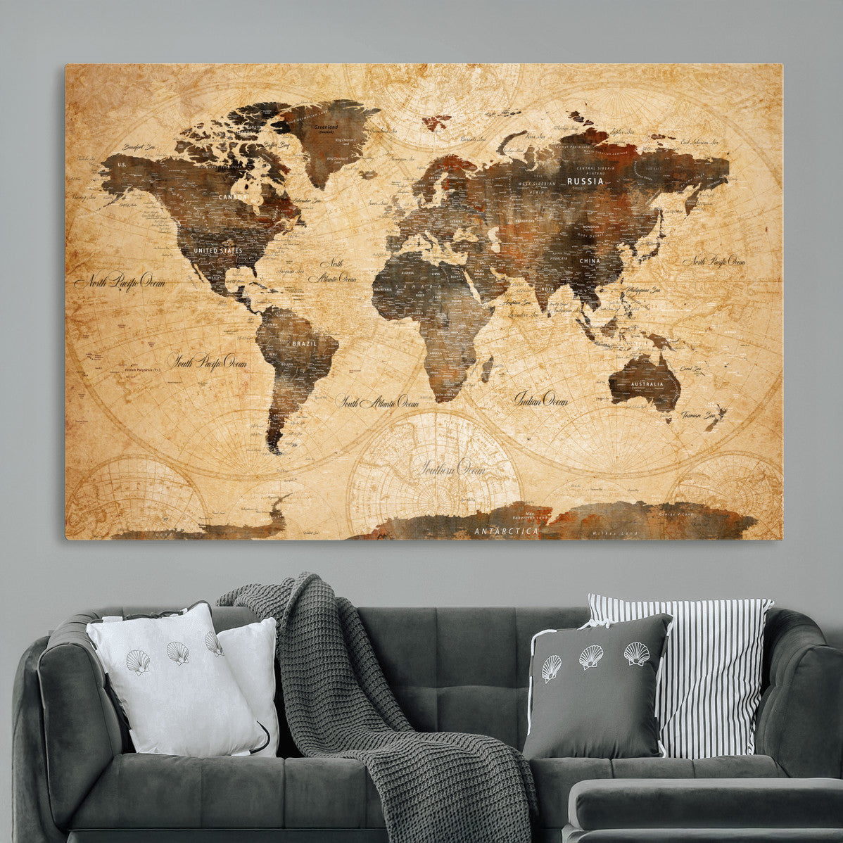 14542905-MGV-CV-36X24 - World Map Wall Art Canvas Print, Modern Decorative Framed Map Artwork Prints for Living Room, Office, Bedroom Wall Decor