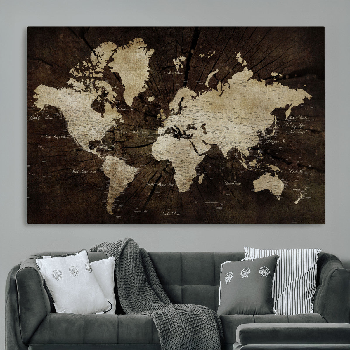 24010397-MGV-CV-36X24 - World Map Wall Art Canvas Print, Modern Decorative Framed Map Artwork Prints for Living Room, Office, Bedroom Wall Decor
