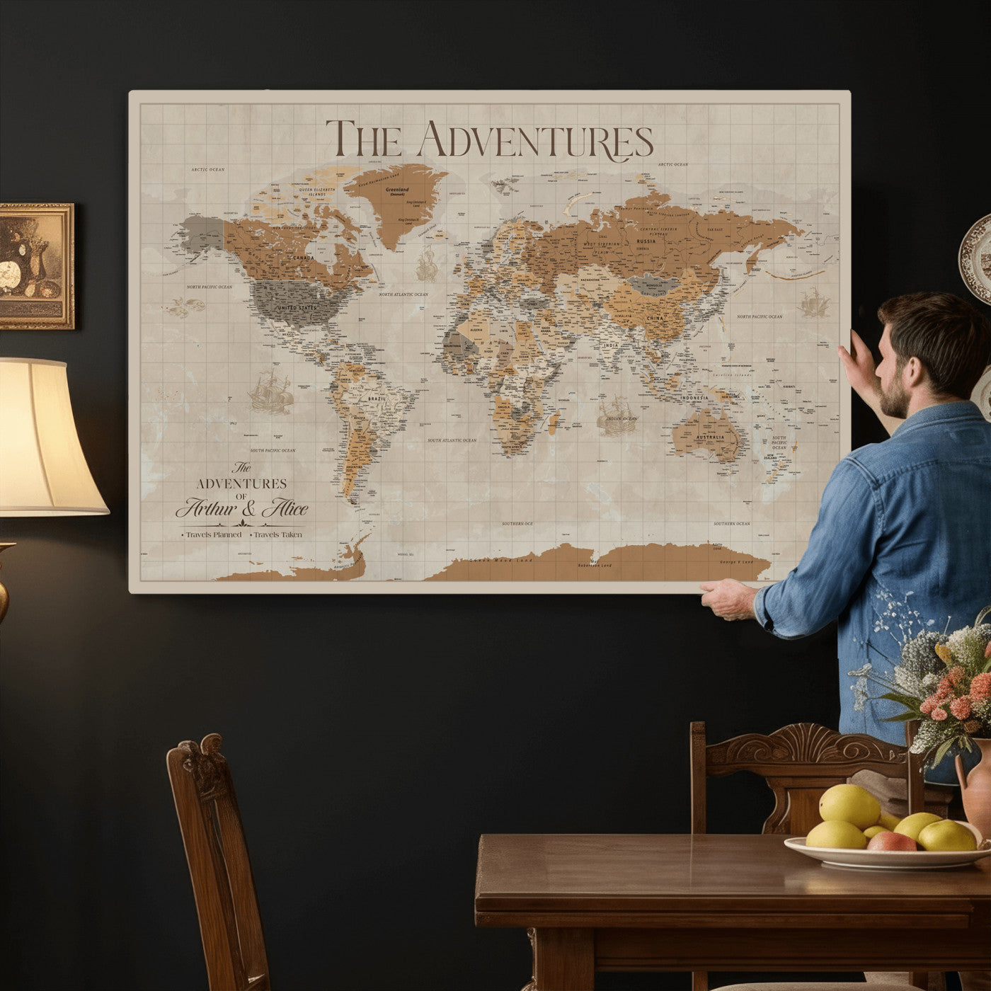 57738274-MGV-CV-36X24 - Custom Push Pin World Map Wall Art Canvas Print – Personalized Travel Tracker - NEWMAP-10