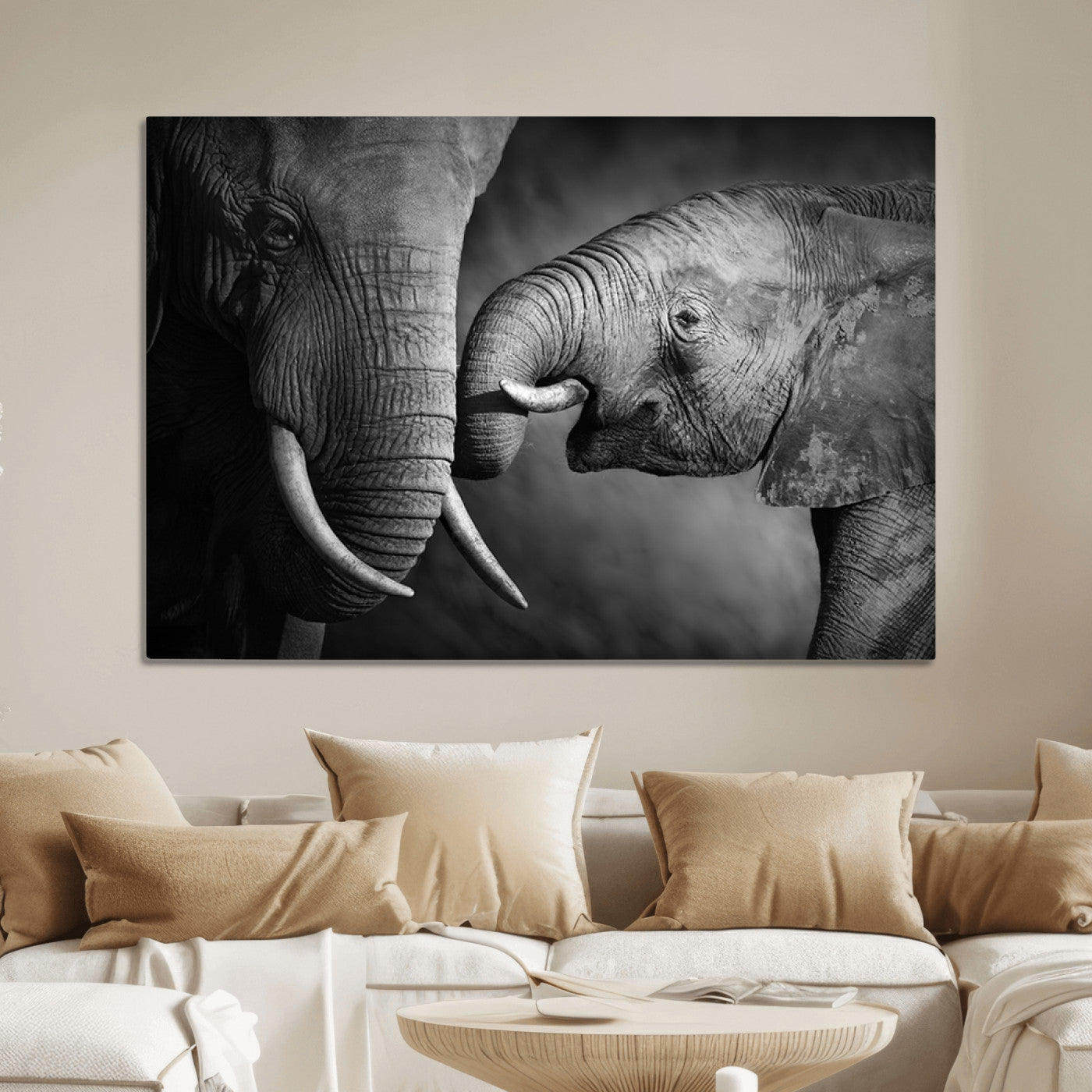42691-MGV-CV-36X24-Elephant Family Wall Art Canvas, Framed Elephant Family Canvas Print