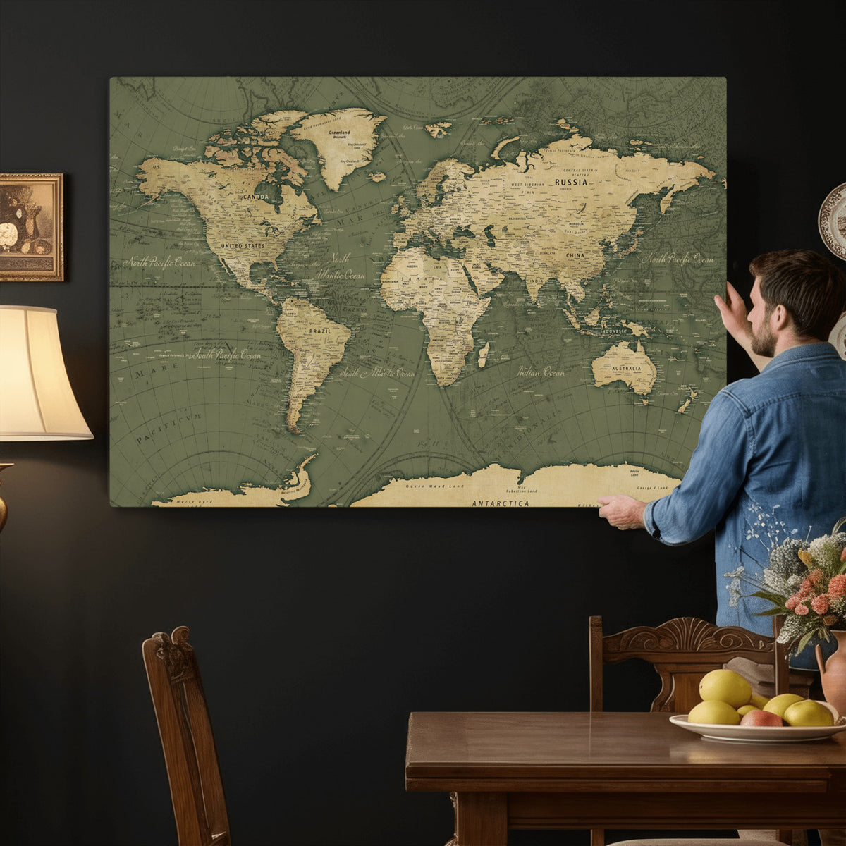 75846040-MGV-CV-36X24 - Large World Map Canvas Wall Art Print for Study Room Decor -