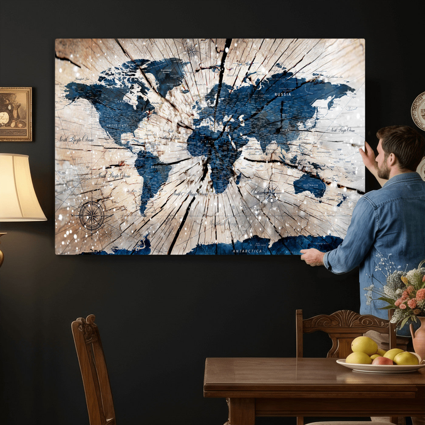 19478704-MGV-CV-36X24 - World Map Wall Art Canvas Print, Modern Decorative Framed Map Artwork Prints for Living Room, Office, Bedroom Wall Decor