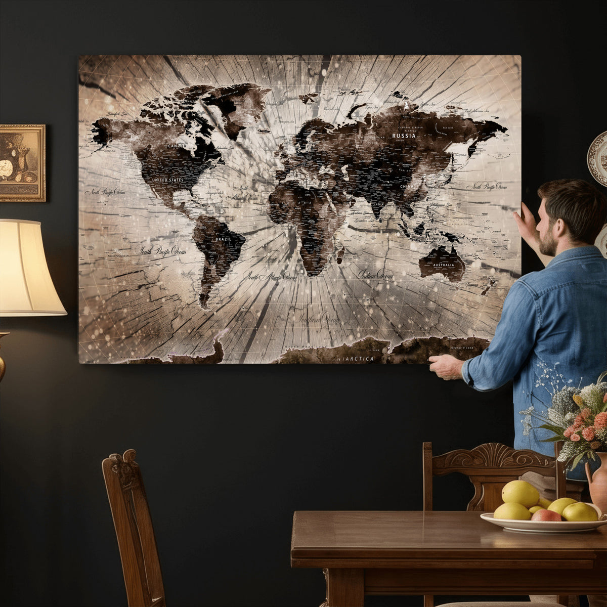 94623295-MGV-CV-36X24 - World Map Wall Art Canvas Print, Modern Decorative Framed Map Artwork Prints for Living Room, Office, Bedroom Wall Decor