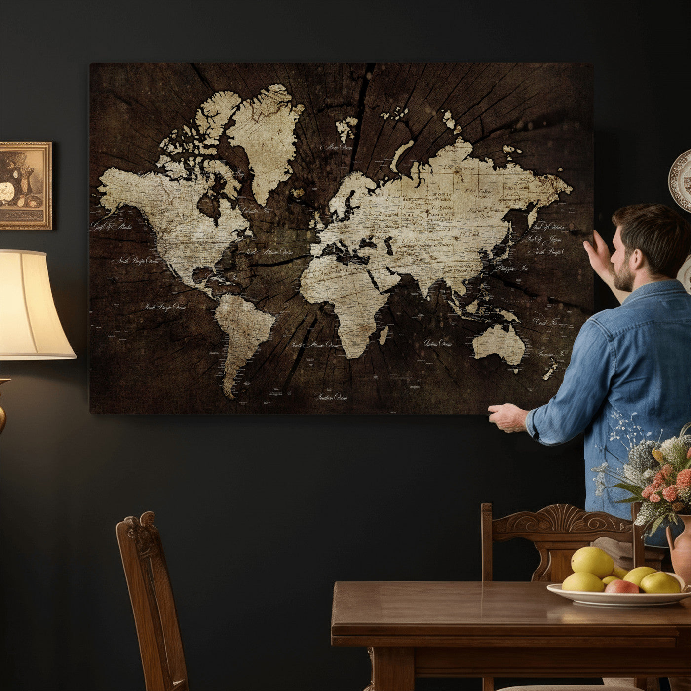 40991509-MGV-CV-36X24 - World Map Wall Art Canvas Print, Modern Decorative Framed Map Artwork Prints for Living Room, Office, Bedroom Wall Decor
