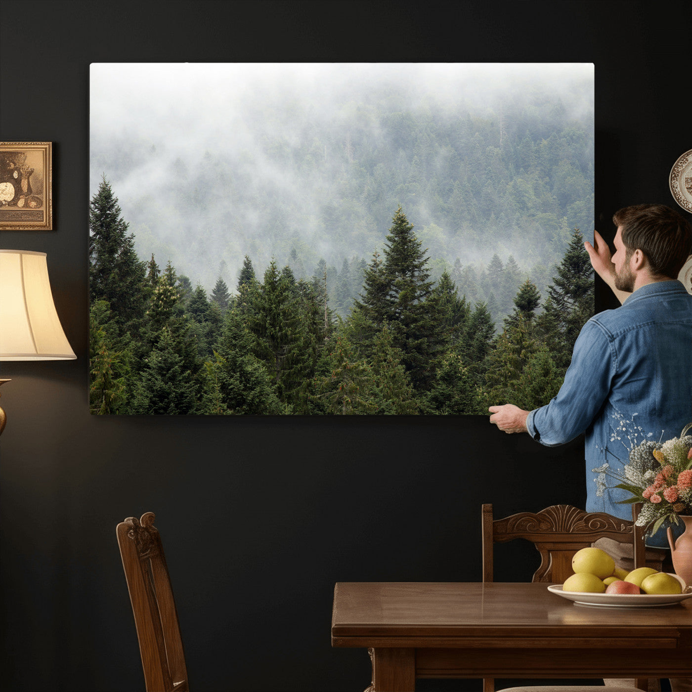 37010054-MGV-CV-36X24 - Misty Mountain Forest Wall Art Canvas Print