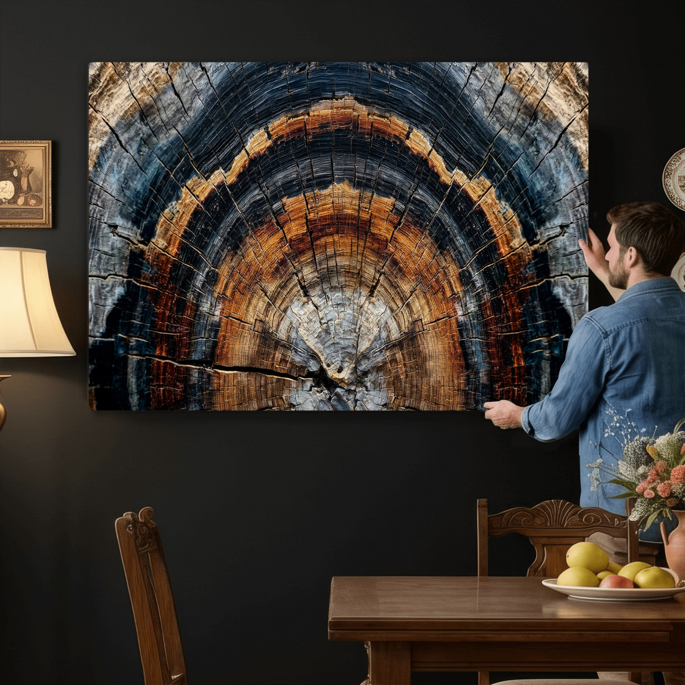 92693966A-MGV-CV-36X24 - Abstract Wood Grain Canvas Print, Tree Ring Pattern Wall Art, Framed Canvas Ready to Hang