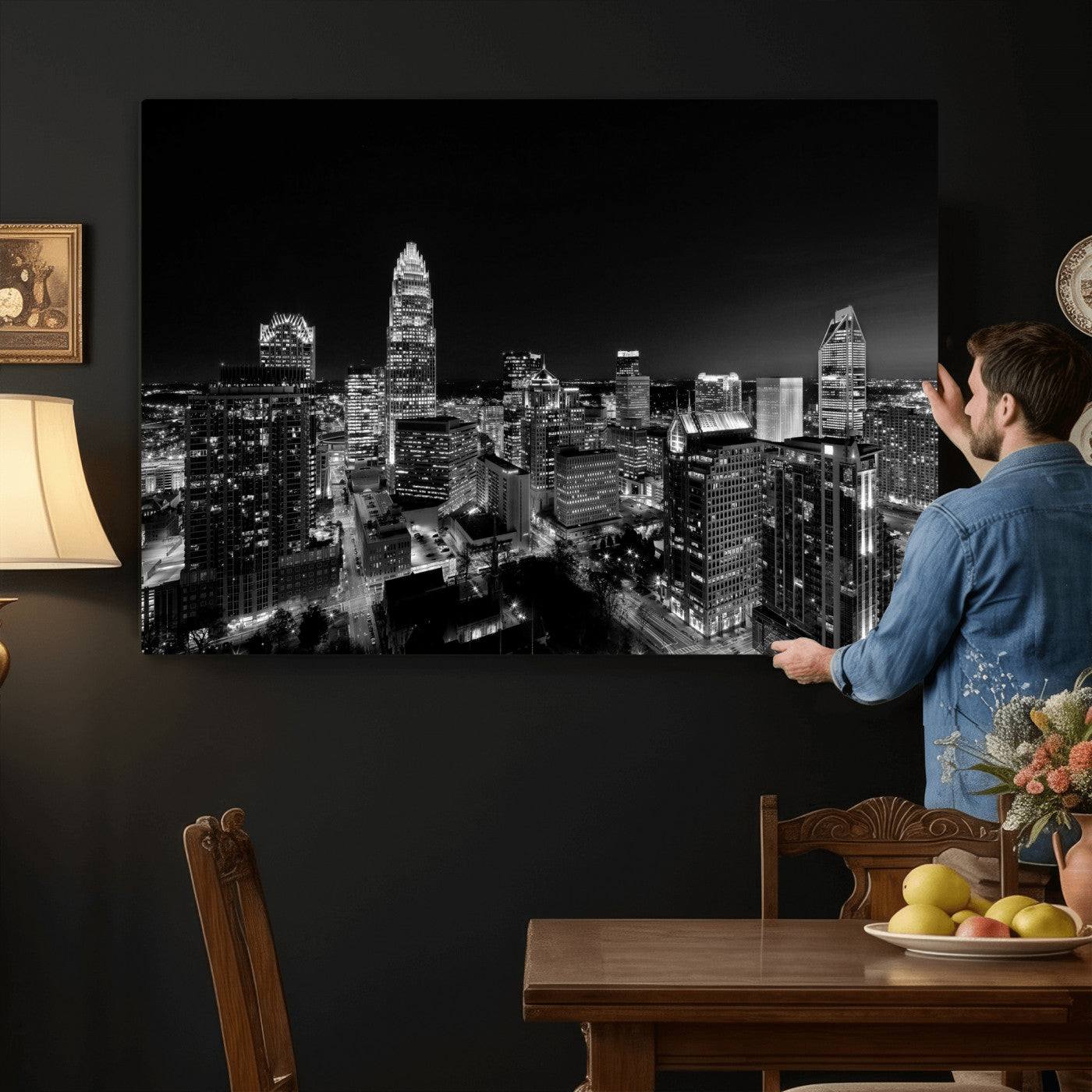 68329345-MGV-CV-36X24 - Atlanta Skyline Wall Art Canvas Print, Atlanta Downtown Night Cityscape Print for Modern Urban Wall Decor