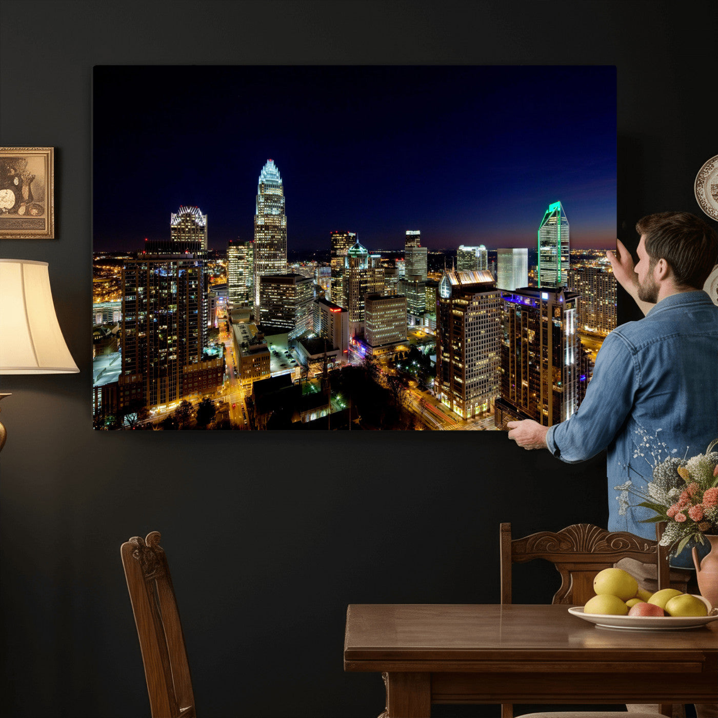 47163738-MGV-CV-36X24 - Atlanta Skyline Wall Art Canvas Print, Atlanta Downtown Night Cityscape Print for Modern Urban Wall Decor