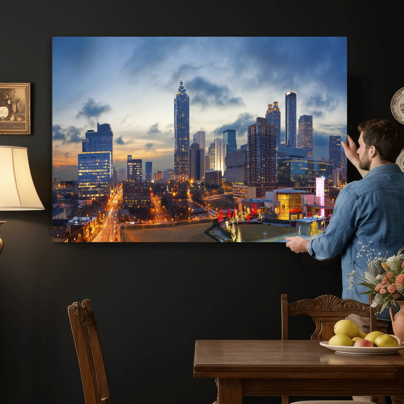 18461309-MGV-CV-36X24 - Atlanta Skyline Wall Art Canvas Print, Atlanta Downtown Night Cityscape Print for Modern Urban Wall Decor