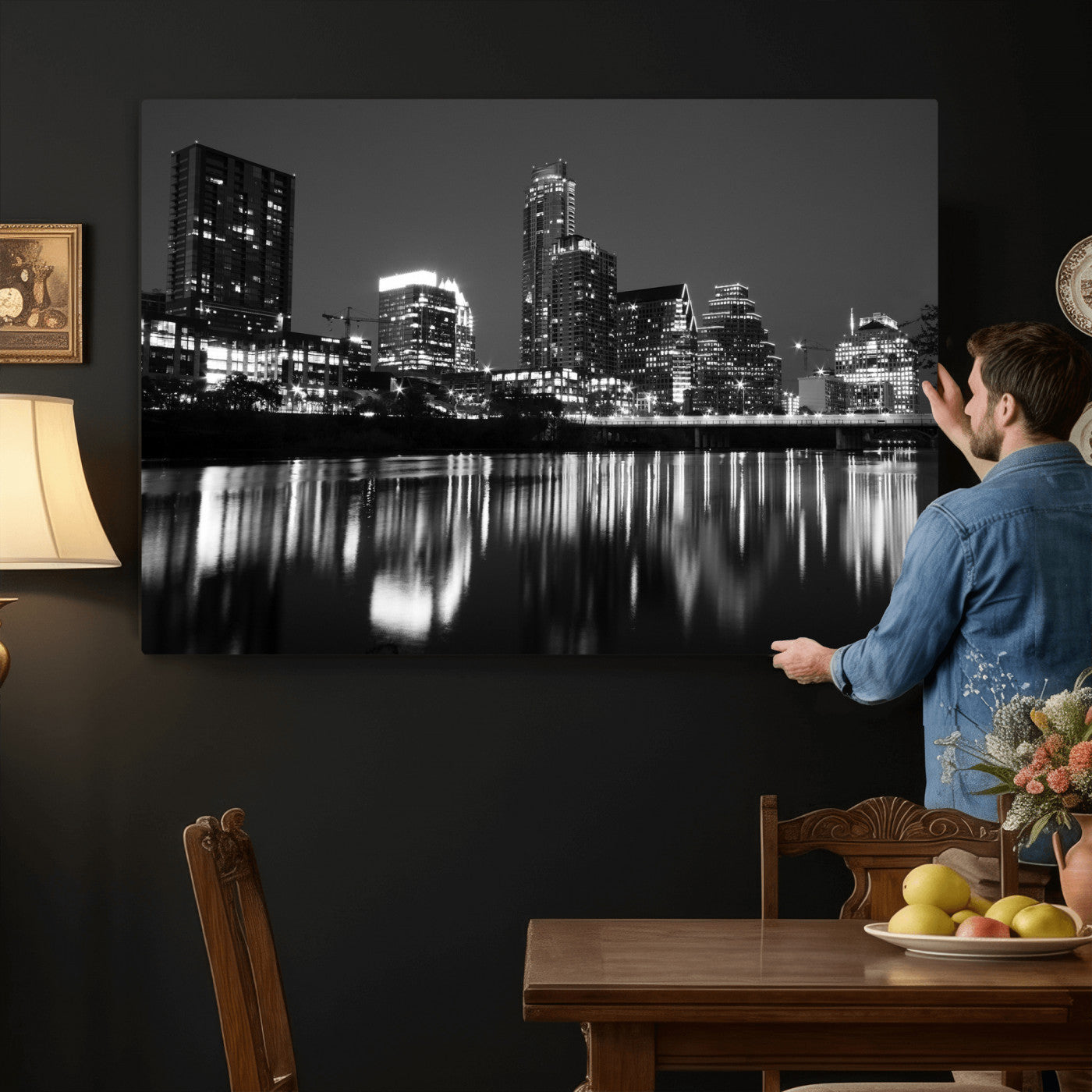 38129554-MGV-CV-36X24 - Austin Skyline Wall Art Canvas Print, Austin Downtown Night Cityscape Print for Modern Urban Wall Decor