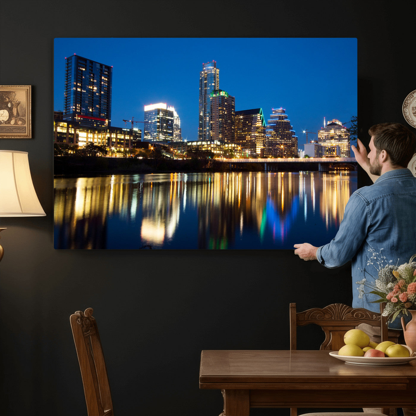 21916206-MGV-CV-36X24 - Austin Skyline Wall Art Canvas Print, Austin Downtown Night Cityscape Print for Modern Urban Wall Decor
