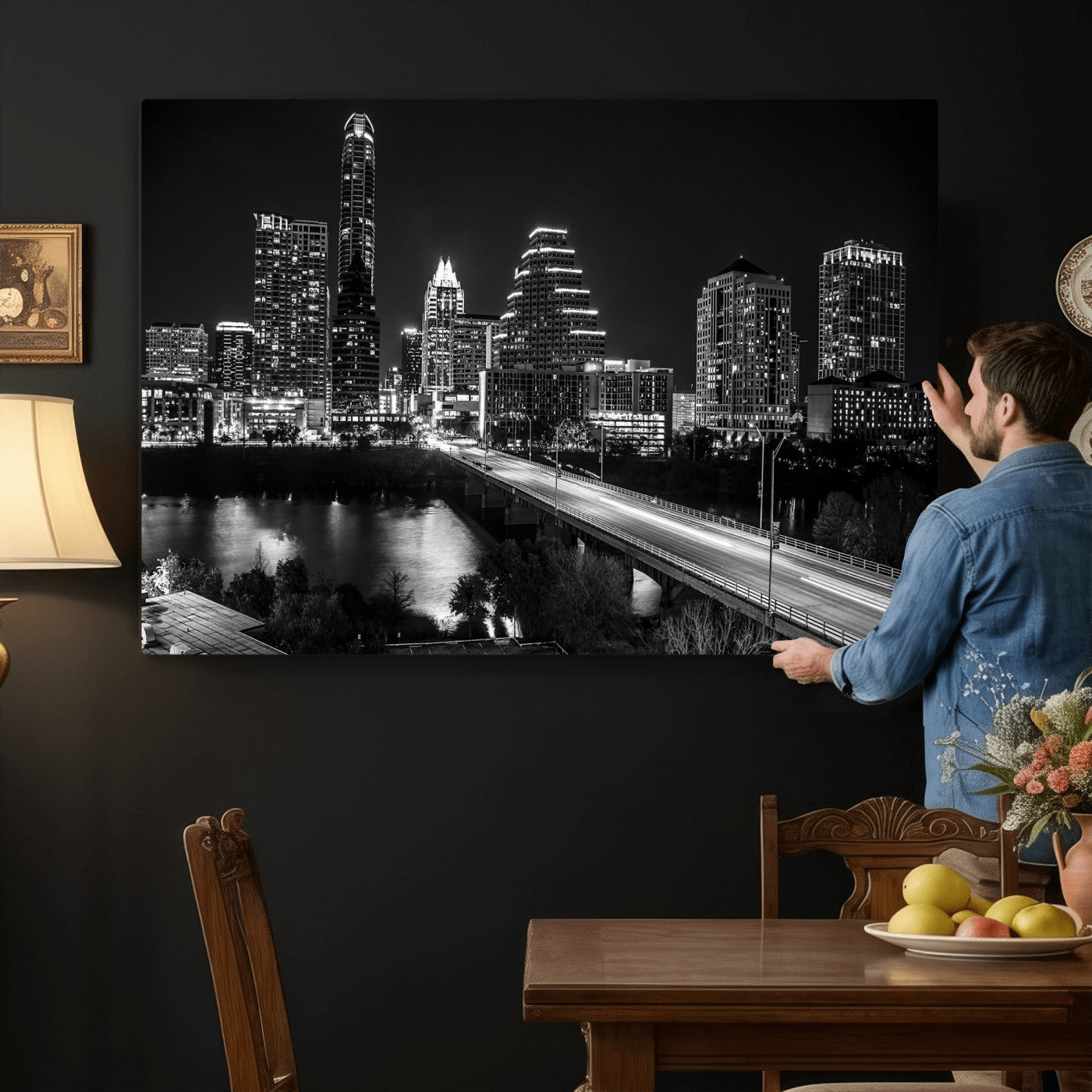 37531750-MGV-CV-36X24 - Austin Skyline Wall Art Canvas Print, Austin Downtown Night Cityscape Print for Modern Urban Wall Decor
