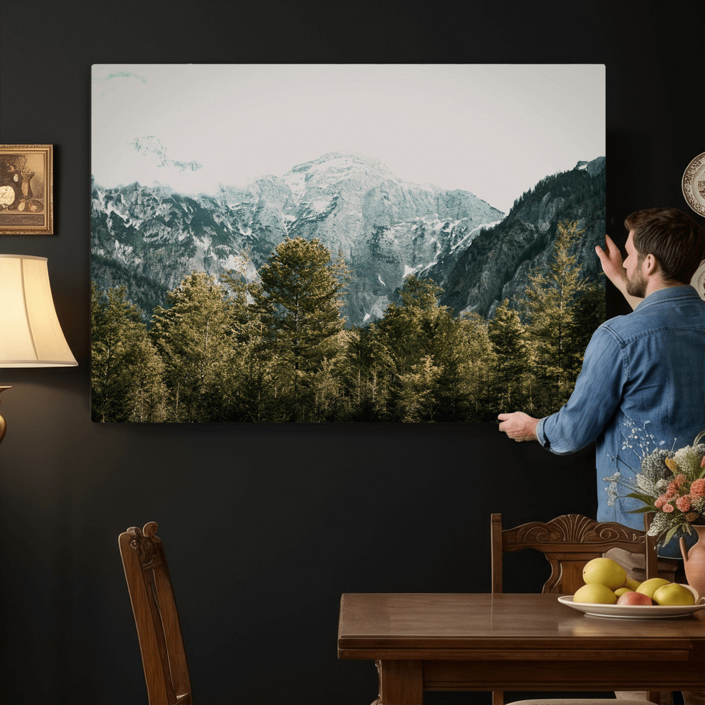 48479662-MGV-CV-36X24 - Mountain Forest Wall Art Canvas Print, Alpine Landscape Nature Photography, Moody Wilderness Wall Decor