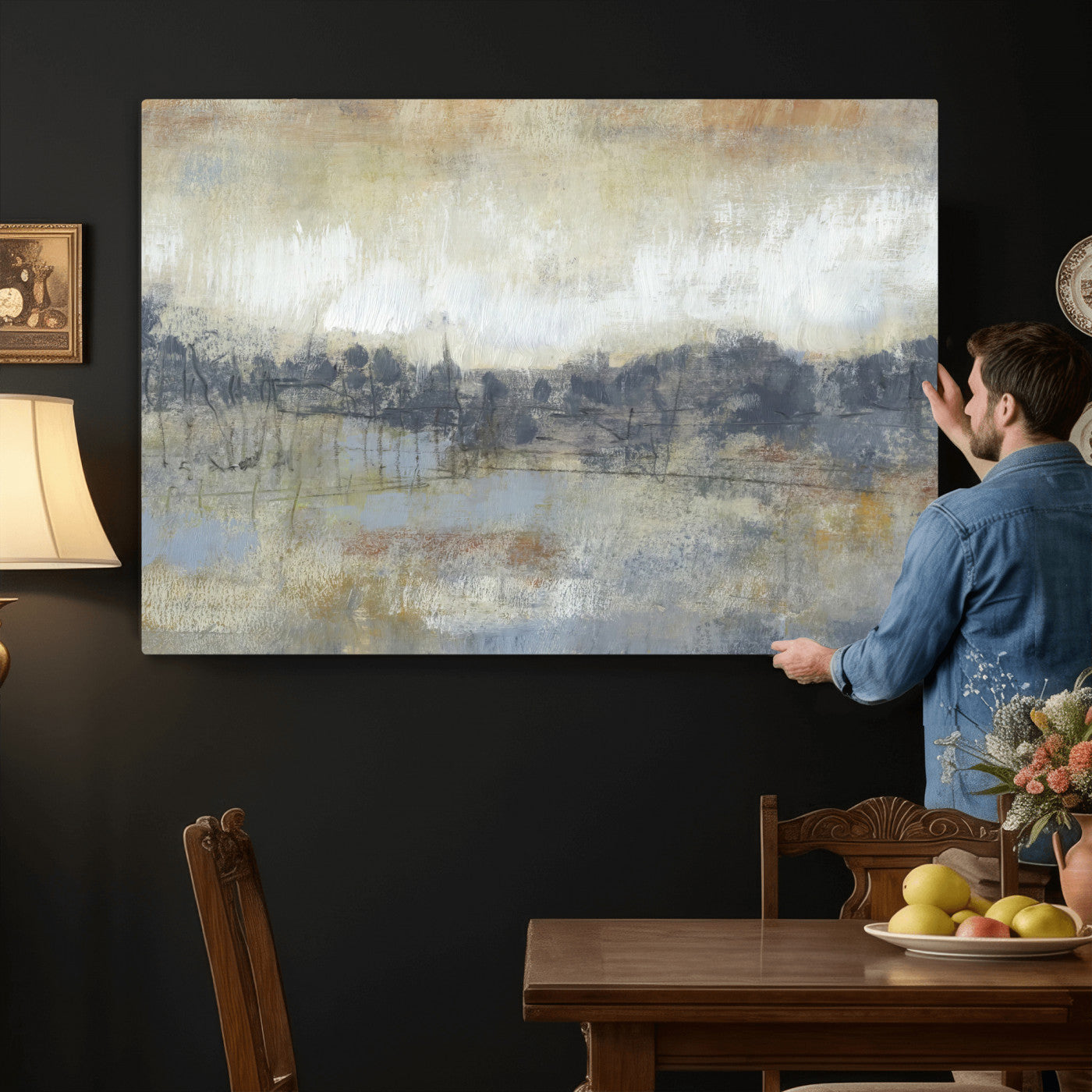 73973590-MGV-CV-36X24 - Abstract Neutral Landscape Painting Wall Art Canvas Print, Modern Minimal Texture Horizon Canvas Print, Beige Gray Contemporary Abstract Art Printing