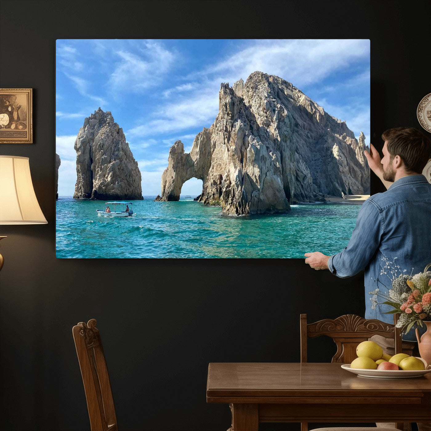 20946478-MGV-CV-36X24 - El Arco Cabo San Lucas Ocean Arch Wall Art Canvas Print, Baja California Rock Arch Seascape Canvas Print, Mexico Coastal Landmark Scenic Art Printing