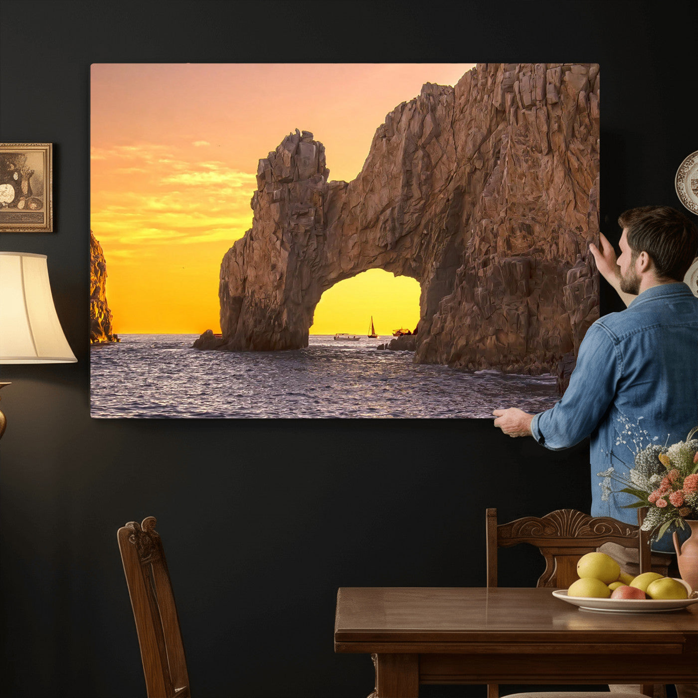 66414515-MGV-CV-36X24 - El Arco Cabo San Lucas Ocean Arch Wall Art Canvas Print, Baja California Rock Arch Seascape Canvas Print, Mexico Coastal Landmark Scenic Art Printing