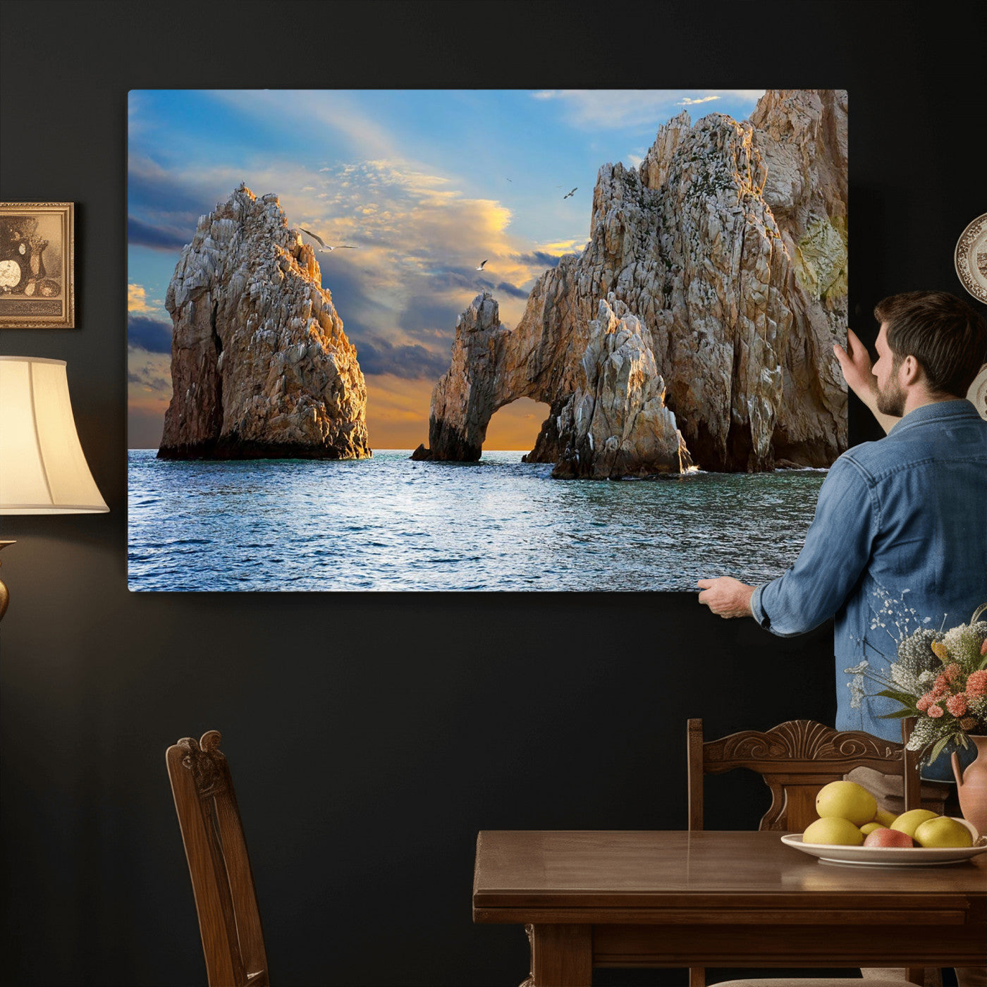63505689-MGV-CV-36X24 - El Arco Cabo San Lucas Ocean Arch Wall Art Canvas Print, Baja California Rock Arch Seascape Canvas Print, Mexico Coastal Landmark Scenic Art Printing