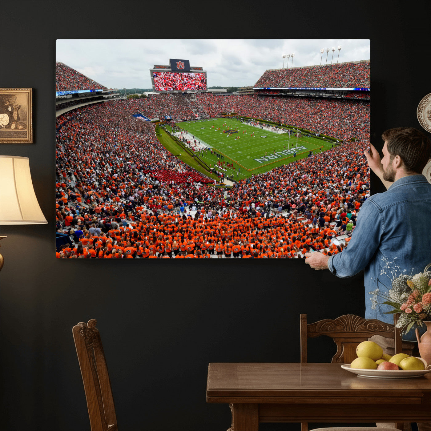 82562490-MGV-CV-36X24 - Auburn Stadium Sunset Wall Art Canvas Print, Jordan Hare Stadium Game Day Crowd, Auburn Tigers Football Artwork