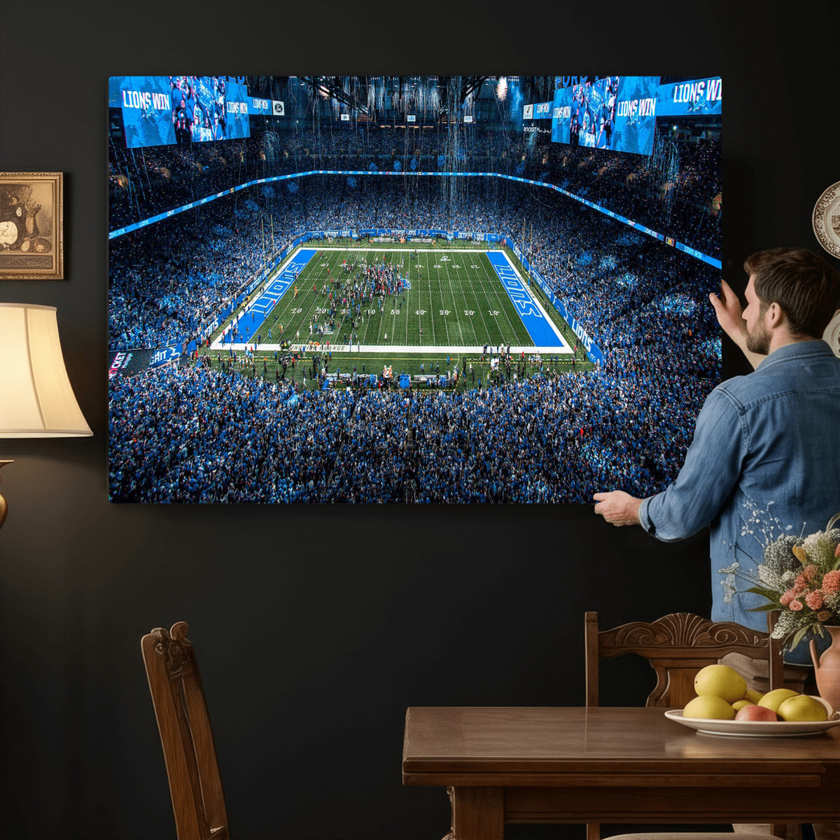 80882005-MGV-CV-36X24 - Detroit Lions Stadium Wall Art Canvas Print, Football Field Panorama