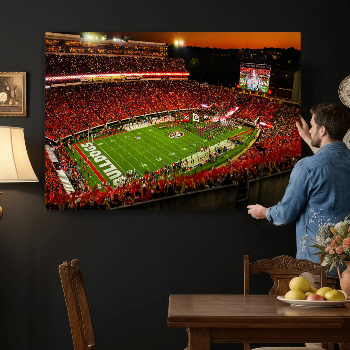 48894104-MGV-CV-36X24 - Georgia Bulldogs Stadium Wall Art Canvas Print, Sanford Stadium Night Game Panorama, College Football Crowd Wall Decor