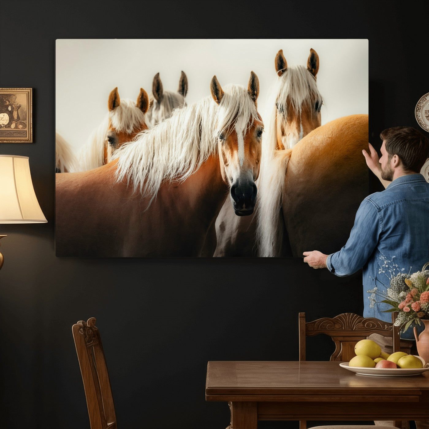 71904941-MGV-CV-36X24 - Wild Horse Herd Wall Art Canvas Print, Natural Horse Portrait Nature Wall Decor for Living Room and Office