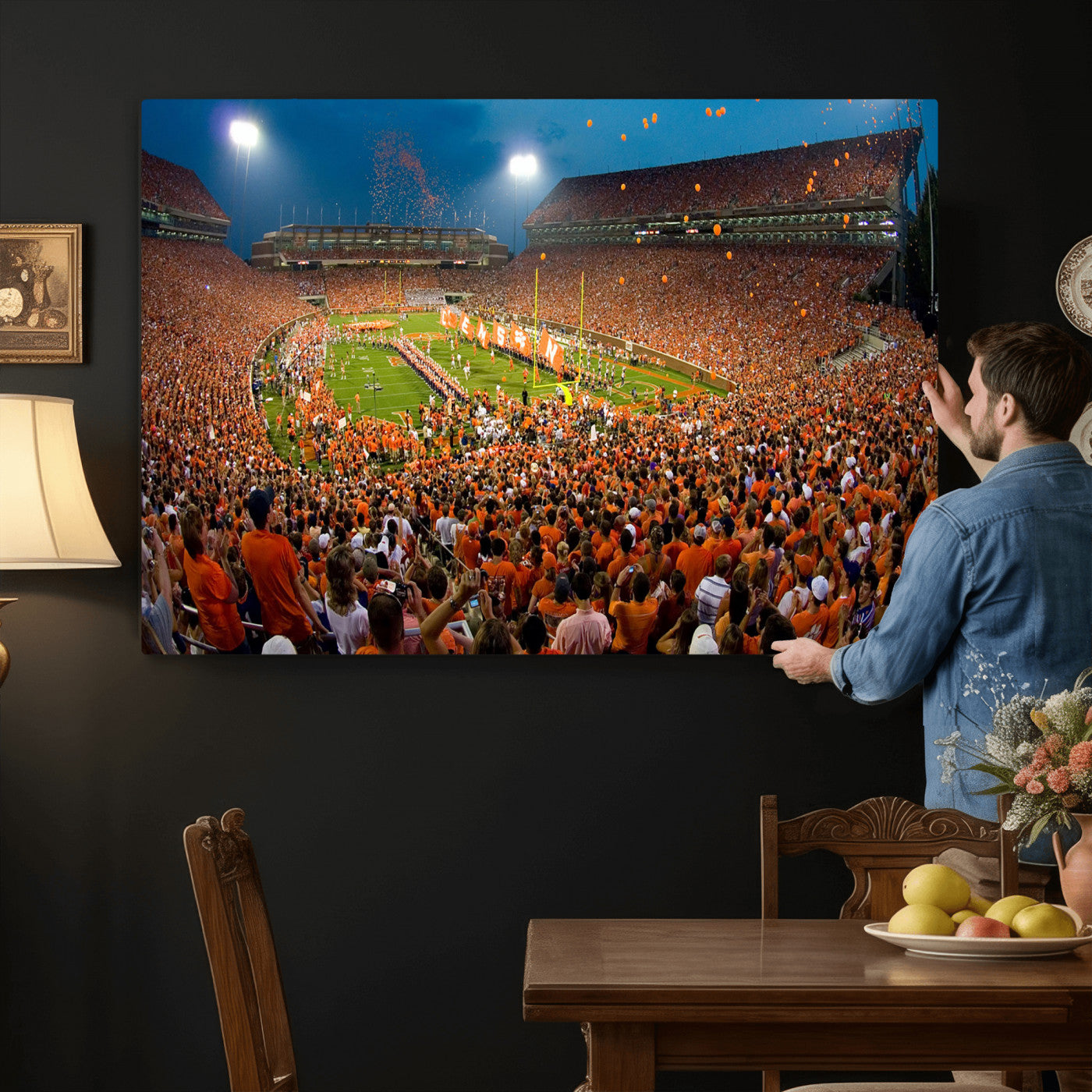 42850097-MGV-CV-36X24 - Clemson Tigers Memorial Stadium Wall Art Canvas Print, Death Valley Football Stadium Artwork, Packed Game Night Crowd Scene