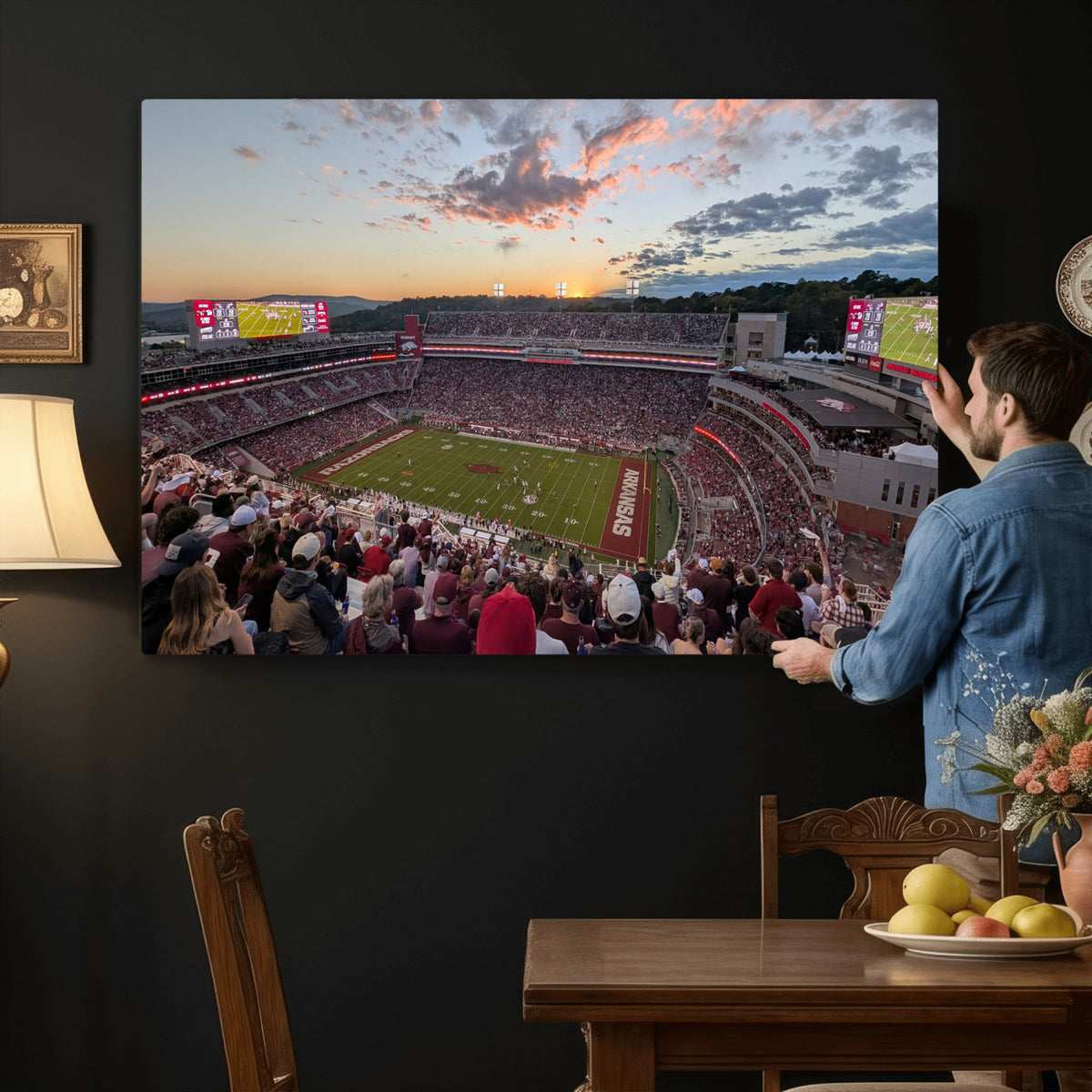 71837429-MGV-CV-36X24 - Donald W. Reynolds Razorback Stadium Wall Art Canvas Print – Arkansas Razorbacks Football Artwork for Home, Office, and Sports Room Decor