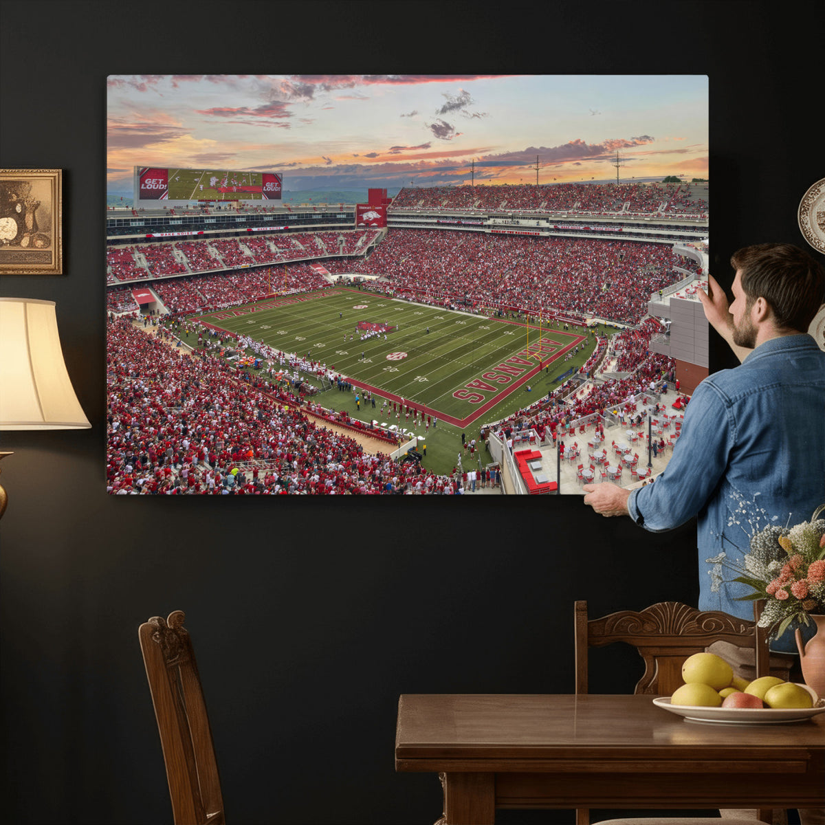 82233065-MGV-CV-36X24 - Donald W. Reynolds Razorback Stadium Wall Art Canvas Print – Arkansas Razorbacks Football Artwork for Home, Office, and Sports Room Decor