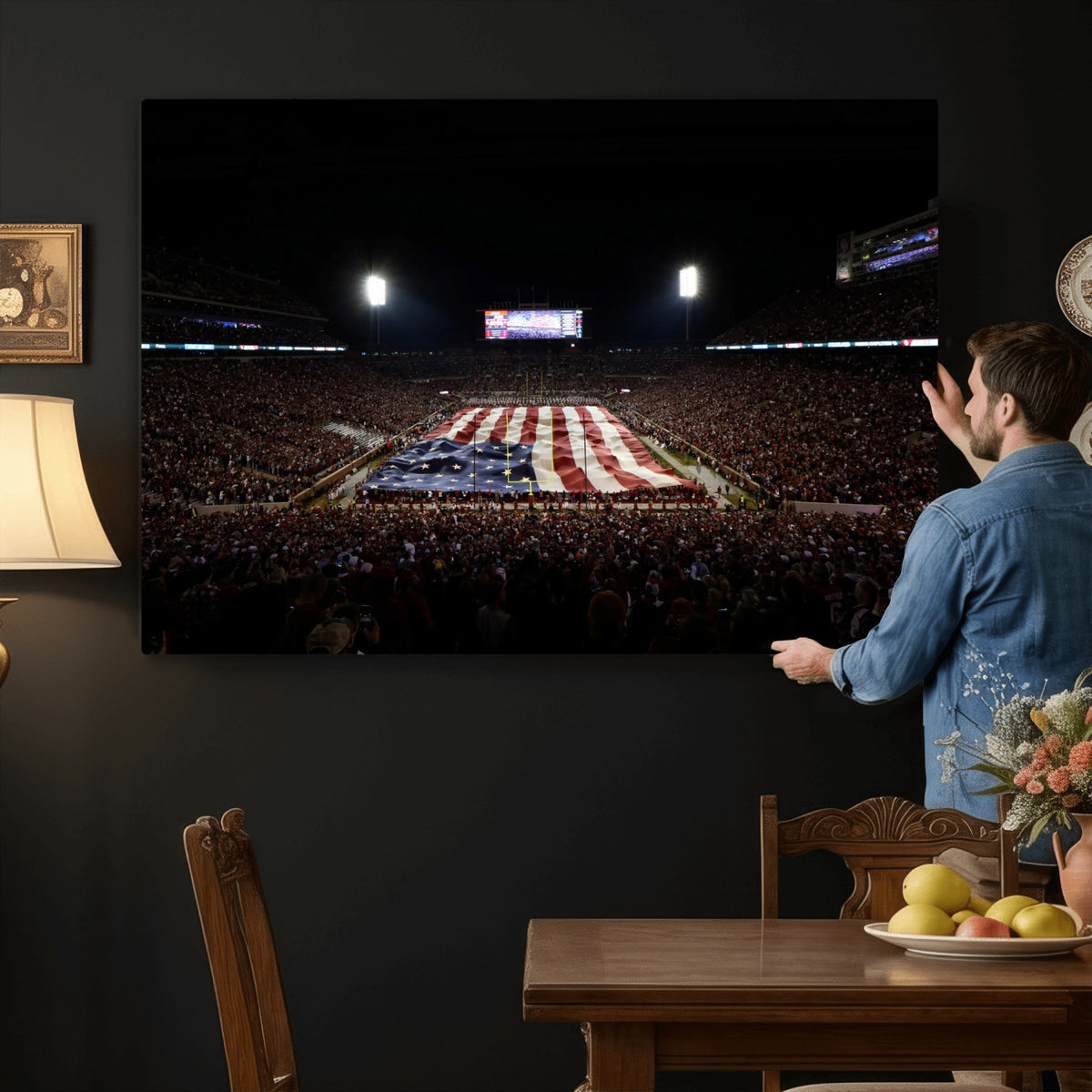 98418189-MGV-CV-36X24 - Oklahoma Memorial Stadium Wall Art Canvas Print – Oklahoma Sooners Football Artwork for Home, Office, and Sports Room Decor