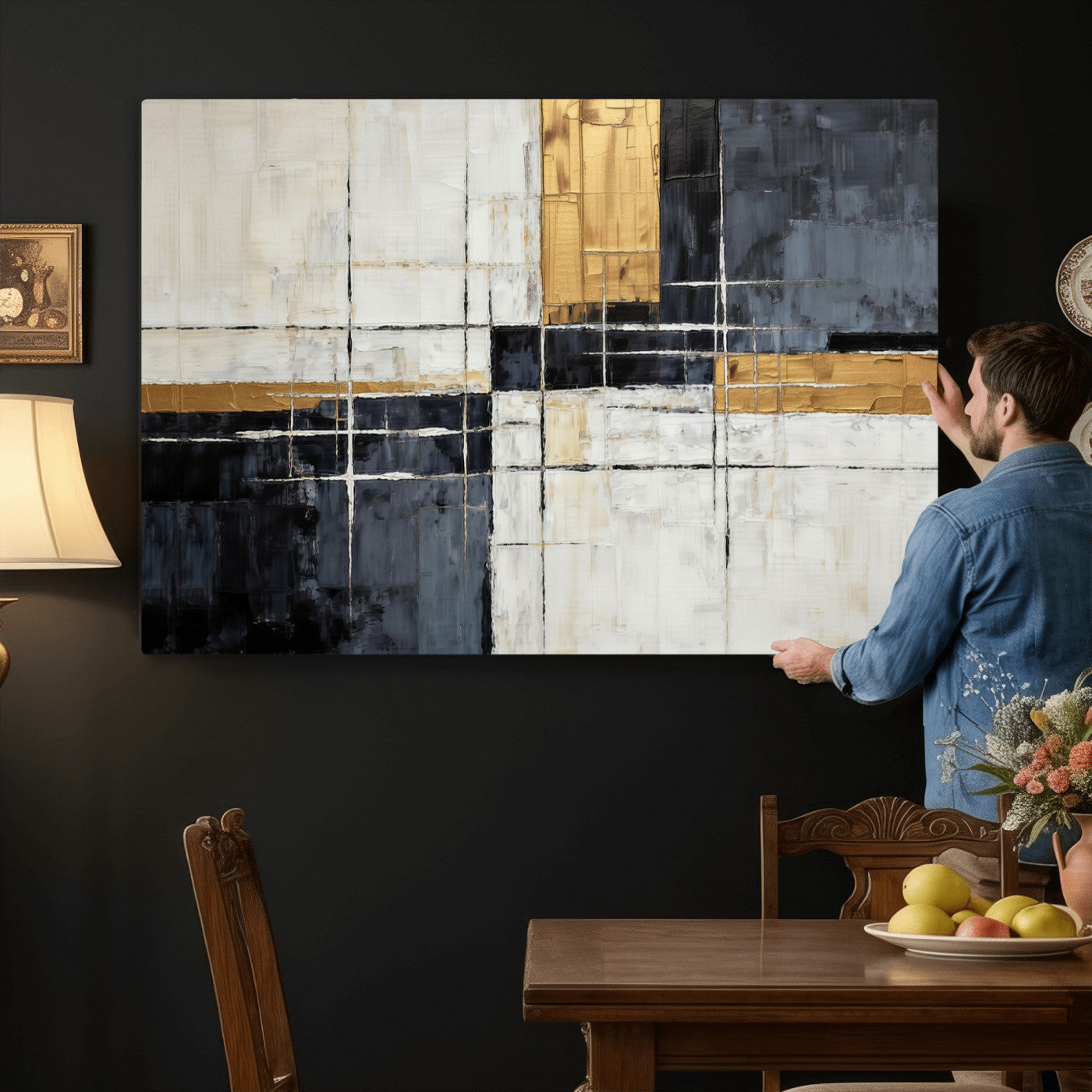 78975677-MGV-CV-36X24 - Gold Abstract Wall Art Canvas Print, Modern Luxury Geometric Painting Wall Decor for Living Room and Office