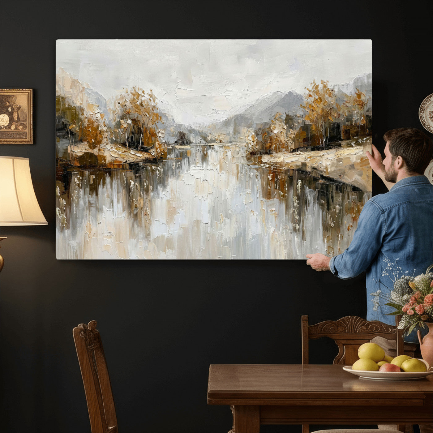 75820239-MGV-CV-36X24 - Abstract Landscape Wall Art Canvas Print, Modern Lake Printing Wall Decor for Contemporary Interiors