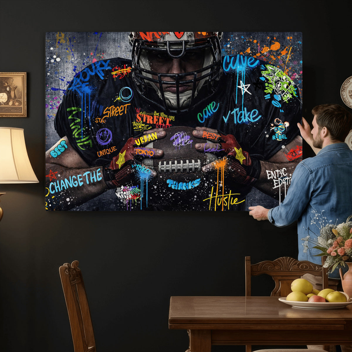 55267256-MGV-CV-36X24 - Graffiti American Football Player Street Art Wall Art Canvas Print